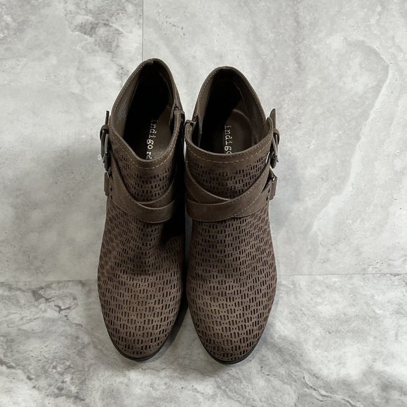 INDIGO rd Sablena Laser Cut Booties Size 8.5 Brown Ankle Buckle‎ Heel Boots - Picture 3 of 8